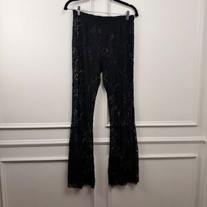 Unbranded Black Floral Sheer Lace Flare Leg Pants Gothic Festival Boho Womens